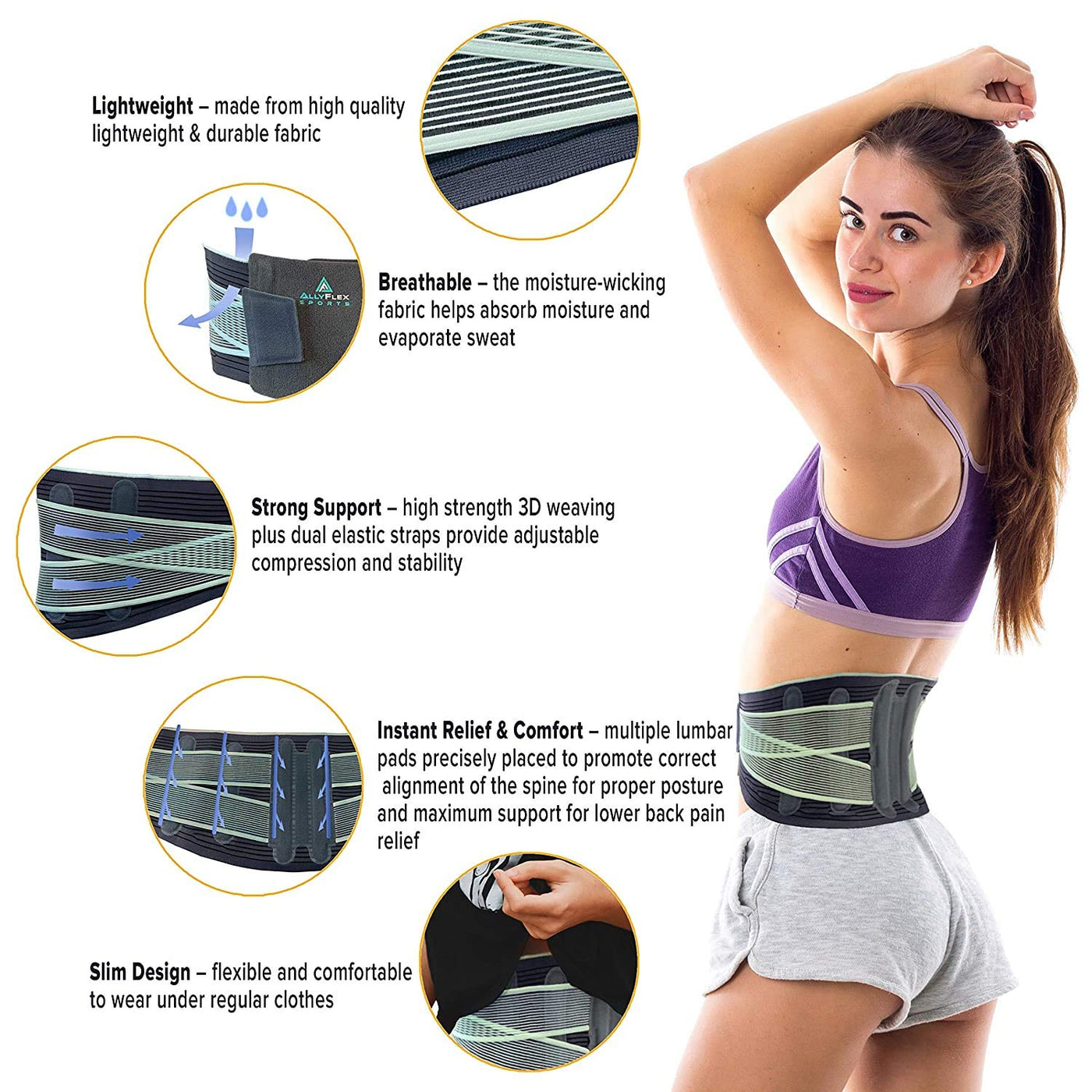 AllyFlex Sports® Lumbar Support - Back Brace For Men & Women Ergonomic  Design and Lightweight Breathable Material Provide Back Support and Pain  Relief for Waist - XS/S (25.0'' - 31.5'') XS/S (25.0'' 