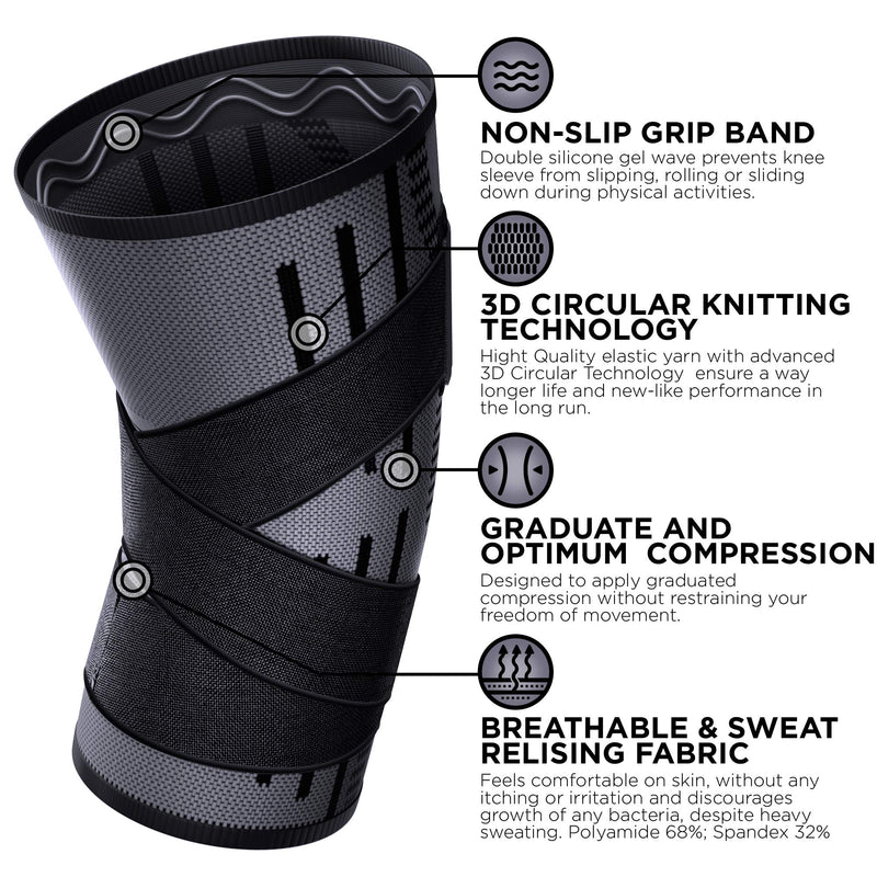 [Australia] - Pure Support Knee Brace, Compression Sleeve for Running, Arthritis Pain, Sports Small Black/Straps 