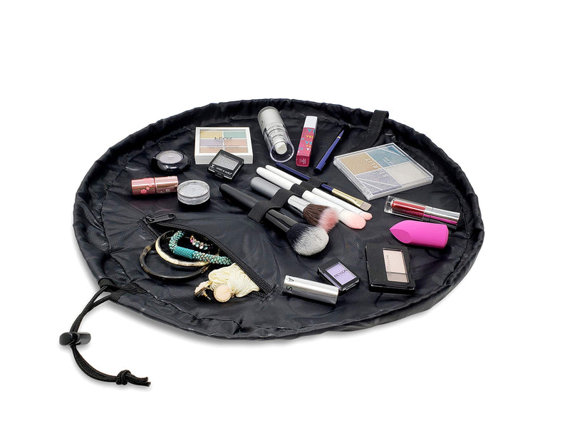 [Australia] - Lay-n-Go Drawstring Makeup Bag – Black, 20 inch - Travel Cosmetic Bag, Scrunch Sac Makeup Bag Opens Flat for Easy Access, Makeup Pouch, Durable and Stylish 