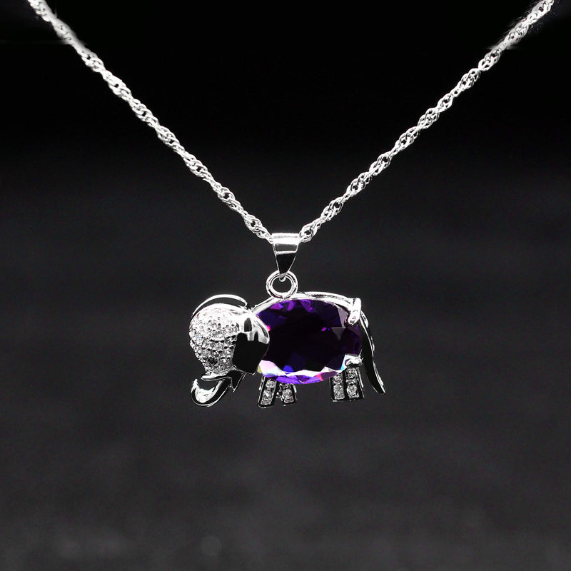 [Australia] - Uloveido Good Luck Big Elephant Shape Crystal Drop Pendant Necklace, Earrings and Rings Wedding Jewelry Set for Bridal Women Birthday Anniversary T485 Purple 8 