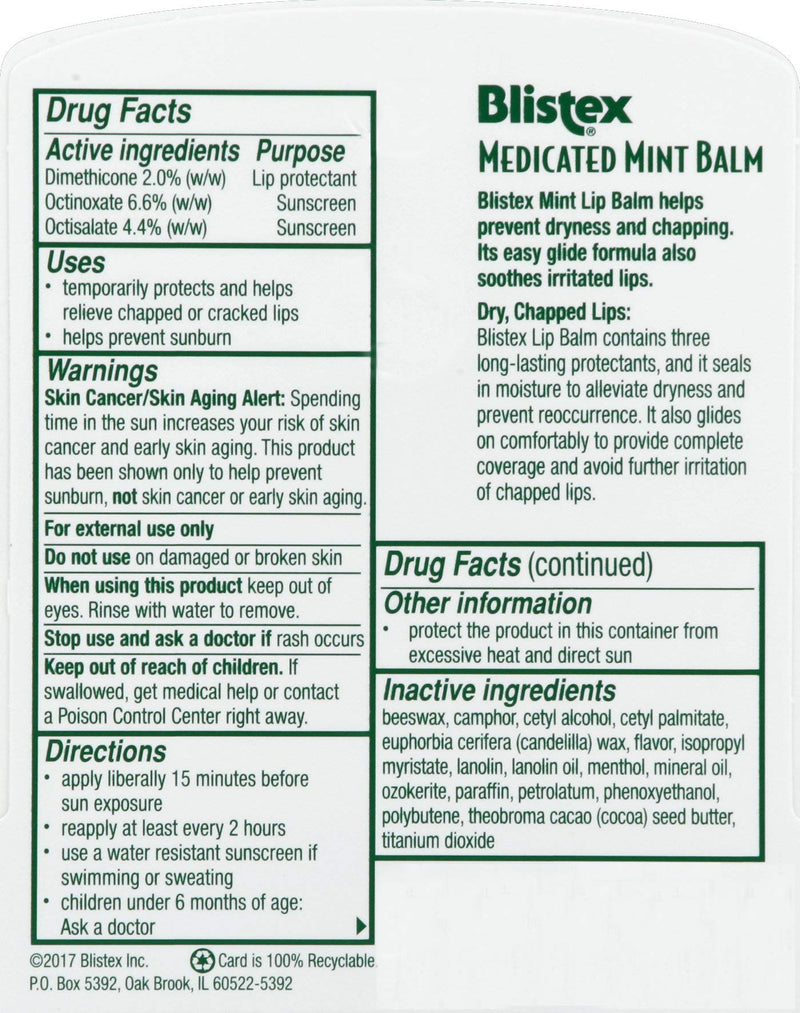 [Australia] - Blistex Medicated Mint Lip Balm, SPF 15, 0.15 oz. stick, Pack of 24 