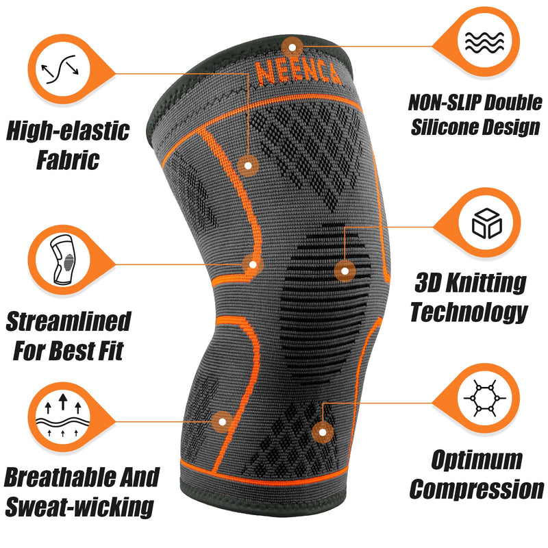 [Australia] - NEENCA 2 Pack Knee Brace, Knee Compression Sleeve Support for Knee Pain, Running, Work Out, Gym, Hiking, Arthritis, ACL, PCL, Joint Pain Relief, Meniscus Tear, Injury Recovery, Sports Large 2 Pack - Orange 