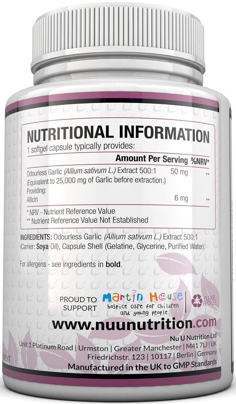 [Australia] - Garlic Capsules Odourless 25,000mg, 240 Softgel Capsules High Strength Garlic Supplement, 8 Month Supply - Deodourised Premium Garlic Oil Extract from Allium Sativum, Provides 6mg of Allicin 