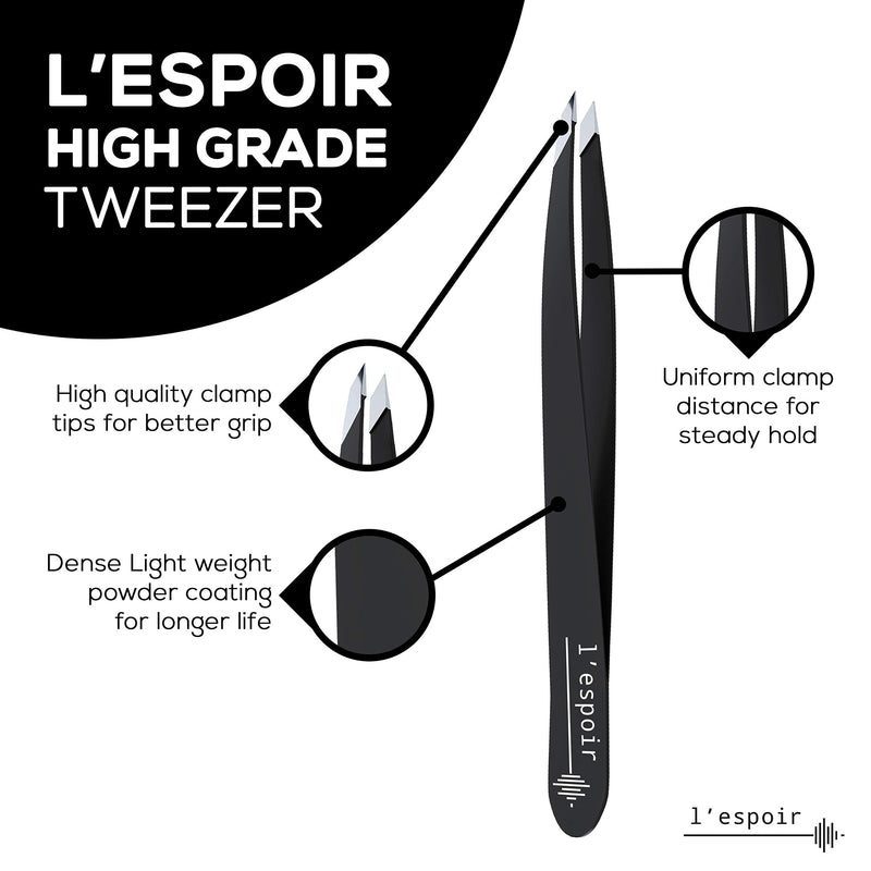 [Australia] - L’espoir High Precision Slant Tweezers with Perfect Alignment (Rust-Free, Stainless Steel) Best for Daily Beauty Routine - Single Piece for Men and Women - Black colour 