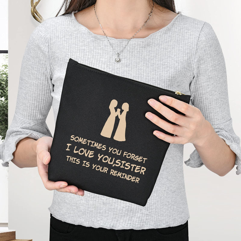 [Australia] - I Love You Sister, This Is Your Reminder -Birthday Christmas Gift For Soul Sister Twin Sisters Unbiological Sister -Makeup Bag and Mirror Kit -Set of 2 