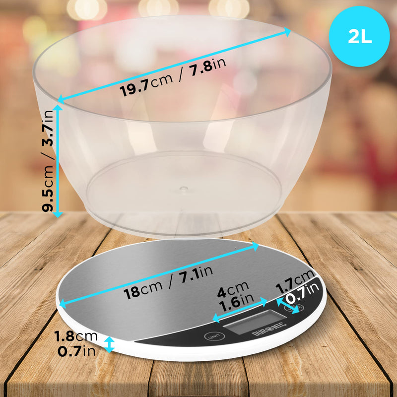 [Australia] - Duronic Kitchen Scales with Bowl KS300 for Baking Postal Parcel Weigh | Design with 1.5L Bowl | 5kg Capacity | Tare | 1g Precision 