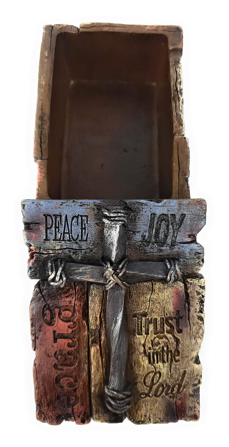 [Australia] - Rustic Trinket Jewelry Box with Inspirational Sayings, Realistic Faux Wood & Iron Cross 