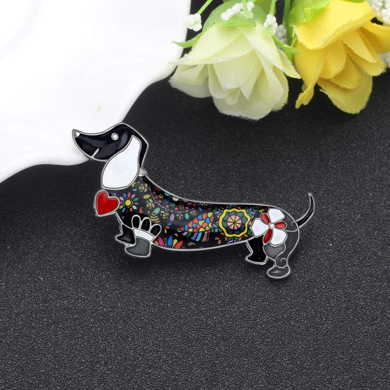 [Australia] - DOWAY Dachshund Brooch Lapel Pin for Women Girls,Pet Dog Dachshund Gift, Scarf Clothes Bags Badges Fashion Jewelry Black 