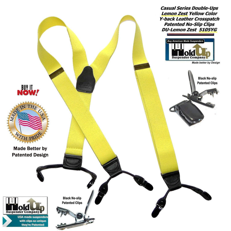 [Australia] - Holdup Suspender Brand Lemon Zest Yellow Dressy Y-back Suspenders in Double-Ups Style with No-slip Clips 