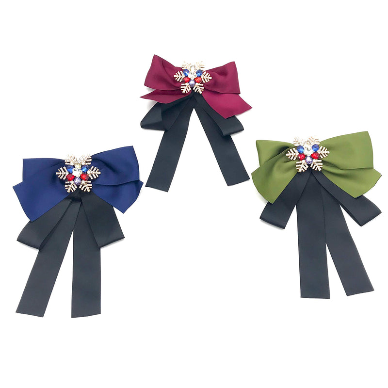 [Australia] - Christmas Bow Tie for Women Neck Tie of the Rhinestone Pre-Tied Ribbon Bow Collar Brooch Pin Green 