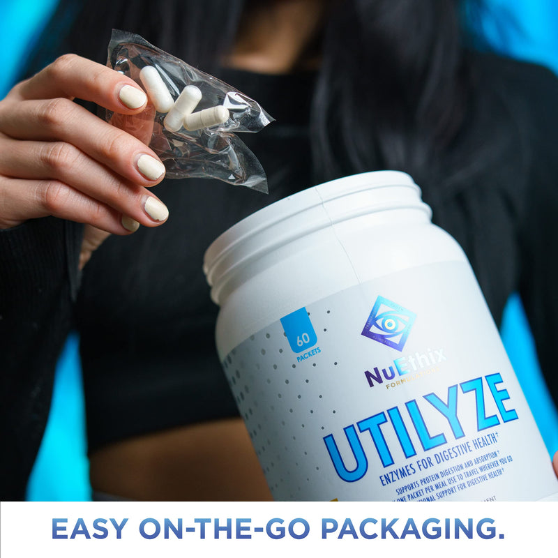 [Australia] - NuEthix Formulations Utilyze Enzymes for Digestive Wellness, Dietary Supplement for Nutrient Absorption, 60 Travel Packets 