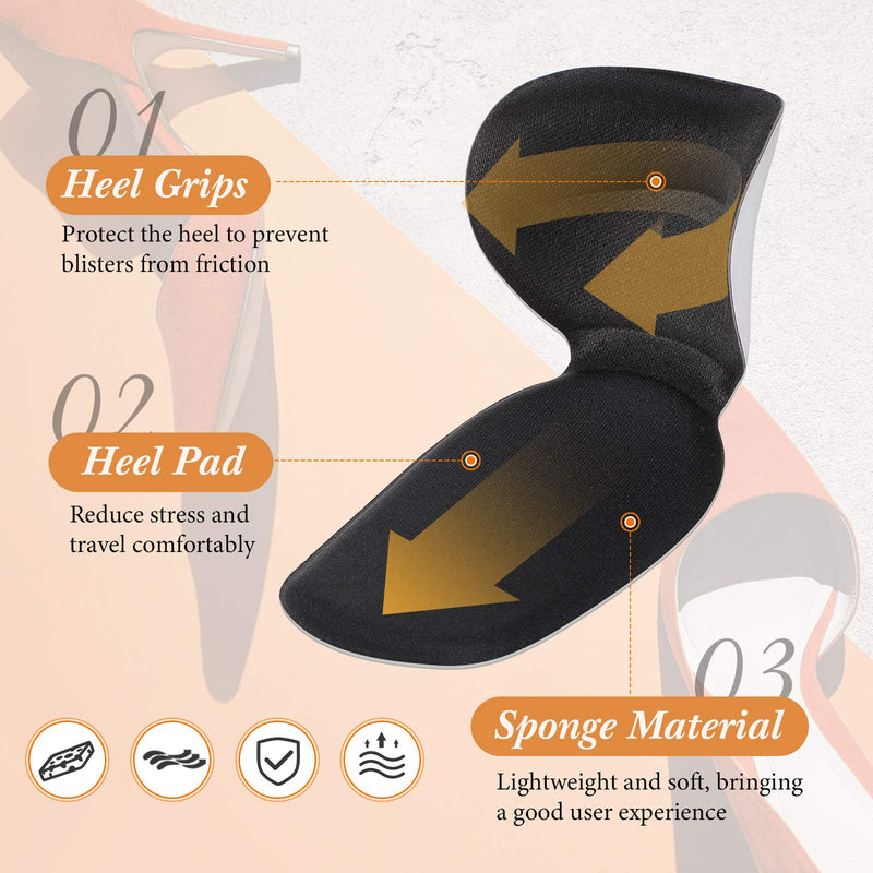 [Australia] - 2 Pairs Heel Shoe Grip Heel Cushion Pads Liner Self Heel Inserts Self-Adhesive Shoe Insoles Foot Care Protector Sticky Heel Cushion Inserts for Women Men (Black) Black 