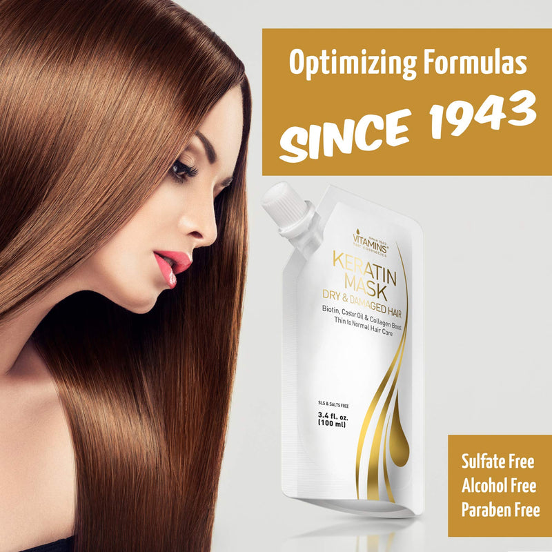 [Australia] - Vitamins Hair Mask Conditioner Keratin Treatment - Biotin Castor and Coconut Oil Deep Conditioning for Thin Fine Hair - Anti Frizz Moisturiser for Curly Straight Dry Damaged and Frizzy Hair 100 ml (Pack of 1) 