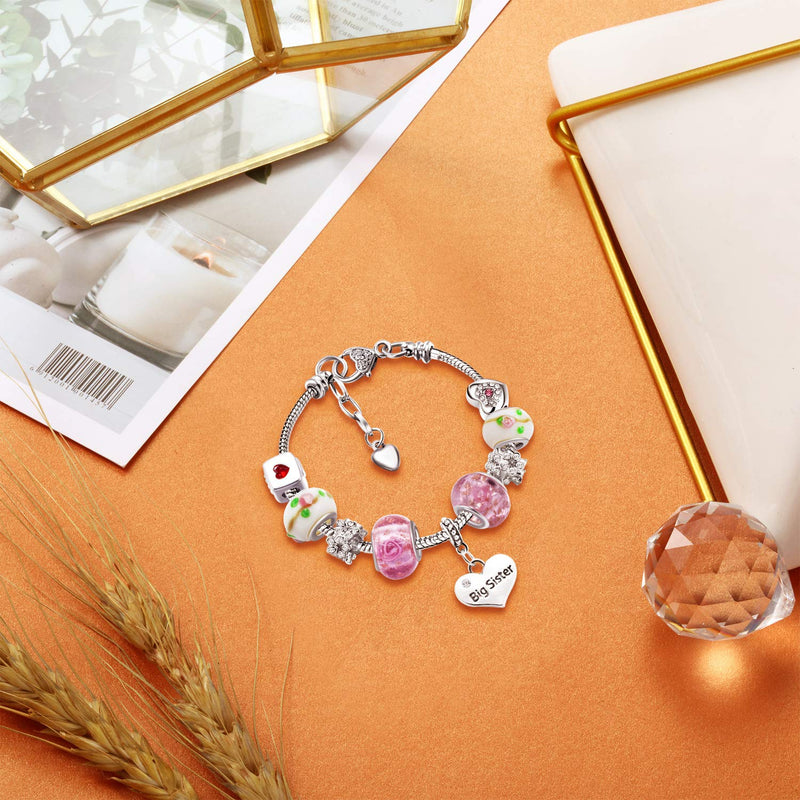 [Australia] - Big Sis Shiny Crystal Charm Bracelet Bangle Jewelry Wristband with Gift Box Set for Lady Flower Rhinestone 