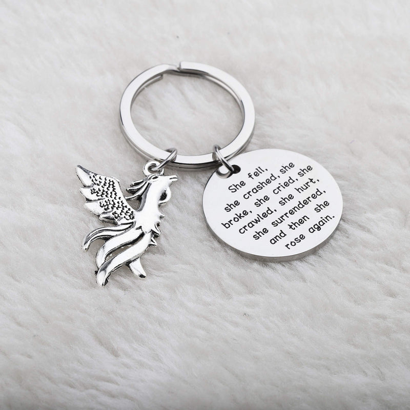 [Australia] - BAUNA Phoenix Encouragement Keychain Phoenix Jewelry for Friends She Fell She Broke and Then She Rose Again Phoenix Charms 