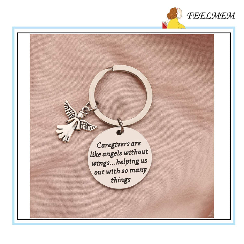 [Australia] - FEELMEM Caregivers Gifts Guardian Angel Keychain Thank You Gift for Caregivers Caretakers Gifts Caregivers are Like Angels Without Wings Helping Us Out with So Many Things Keychain silver 