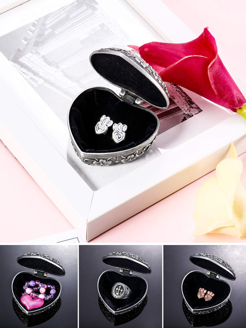 [Australia] - Jovitec 2 Packs Vintage Jewelry Box Antique Heart Shaped Treasure Organizer Classic Heart Shape Metal Gift Box for Valentine's Day Mother's Day Festivals, Silver 