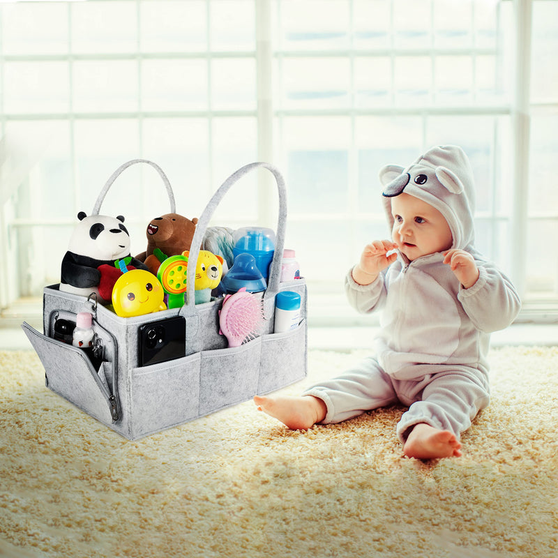 [Australia] - Fasin Baby Nappy Caddy Organiser – 3 MM felt Diaper Caddy with Zipper Pocket, Adjustable Compartments, and 2 Shoulder straps to store All Nursery Accessories. Baby Essentials for Newborn Baby Gifts. 