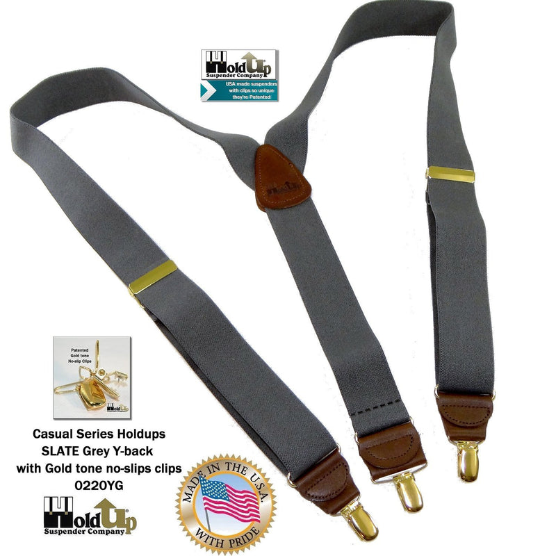 [Australia] - Holdup Suspender Company Slate Grey Men's Y-back Clip-on Suspenders in 1 1/2" width featuring Patented No-slip Gold-Tone Clips 