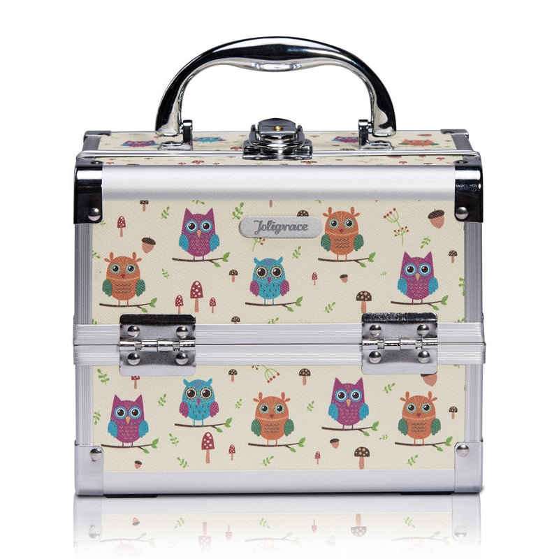 [Australia] - Joligrace Girls Makeup Box with Mirror Cosmetic Case Jewelry Organiser Light Weight Lockable with Keys, Size: 19.5x15x16cm, Funny Owl 