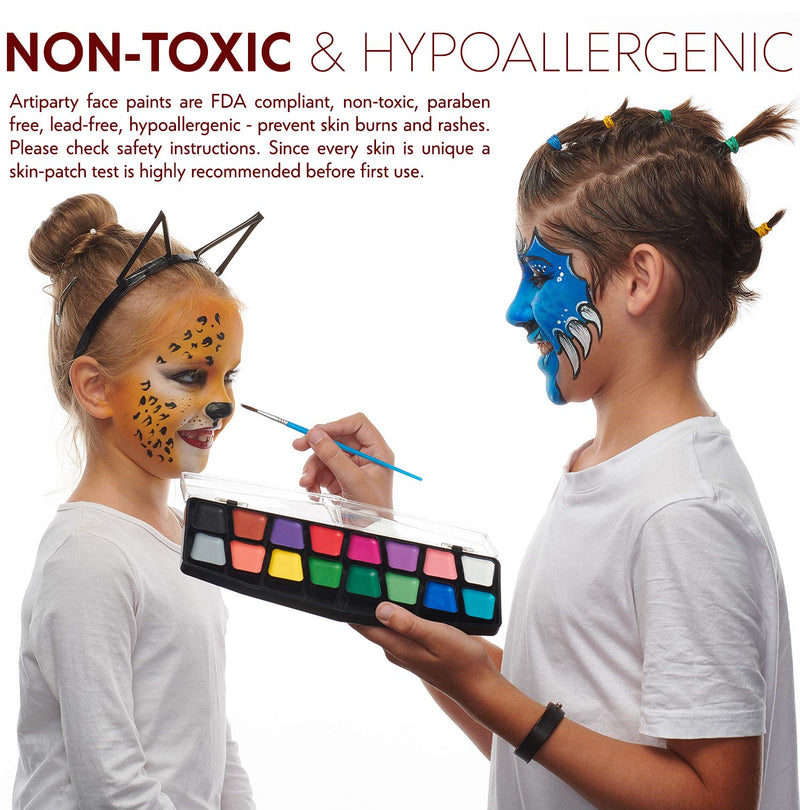 [Australia] - Professional Face Paint Kit for Kids – Dermatologically Tested – Non-Toxic & Hypoallergenic – Easy to Apply & Remove – Cosplay Makeup Kit – Body Paint Set 16 pots 