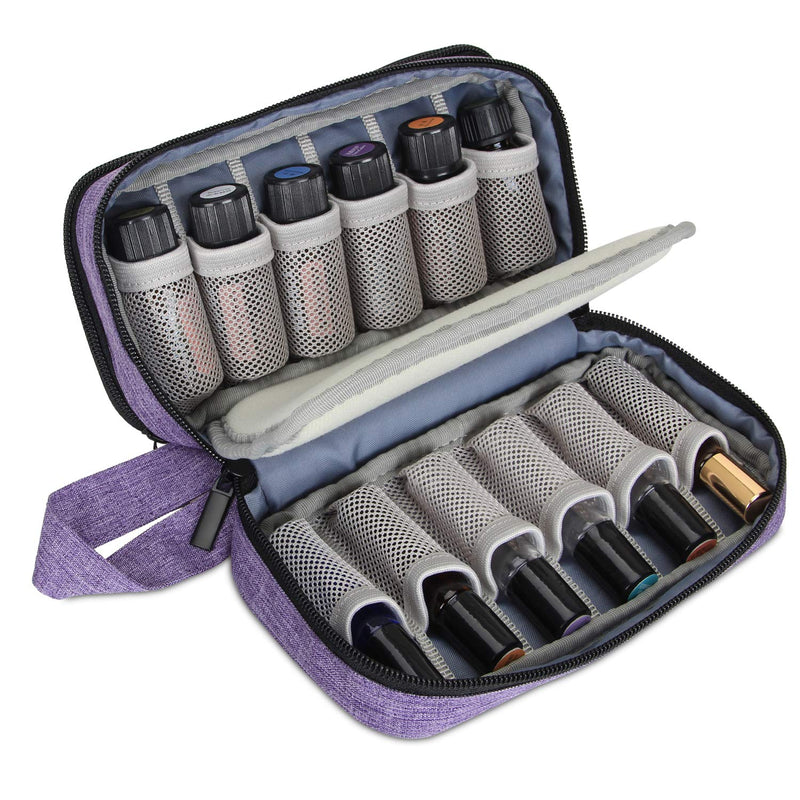 [Australia] - Luxja Essential Oil Carrying Case - Holds 12 Bottles (5ml-15ml, Also Fits for Roller Bottles), Portable Double-Layer Organizer for Essential Oil and Accessories, Purple 