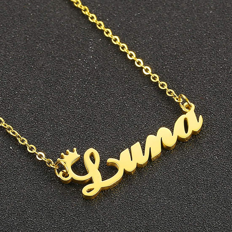 [Australia] - Name Crown Necklace,Personalized Custom Women Girls Initial Letter Crown Name Pendant Necklace Stainless Steel Necklace Chain Jewelry Gift Luna-Gold 