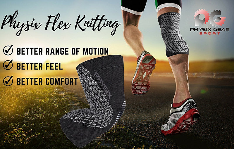 [Australia] - Physix Gear Sport Knee Support Brace - Best No-Slip Knee Braces for Knee Pain Women & Men, Compression Knee Sleeves for Running Workout Walking Hiking Sports Arthritis ACL Torn Meniscus XX-Large | 24.5"-27" Black/Grey (Single) 