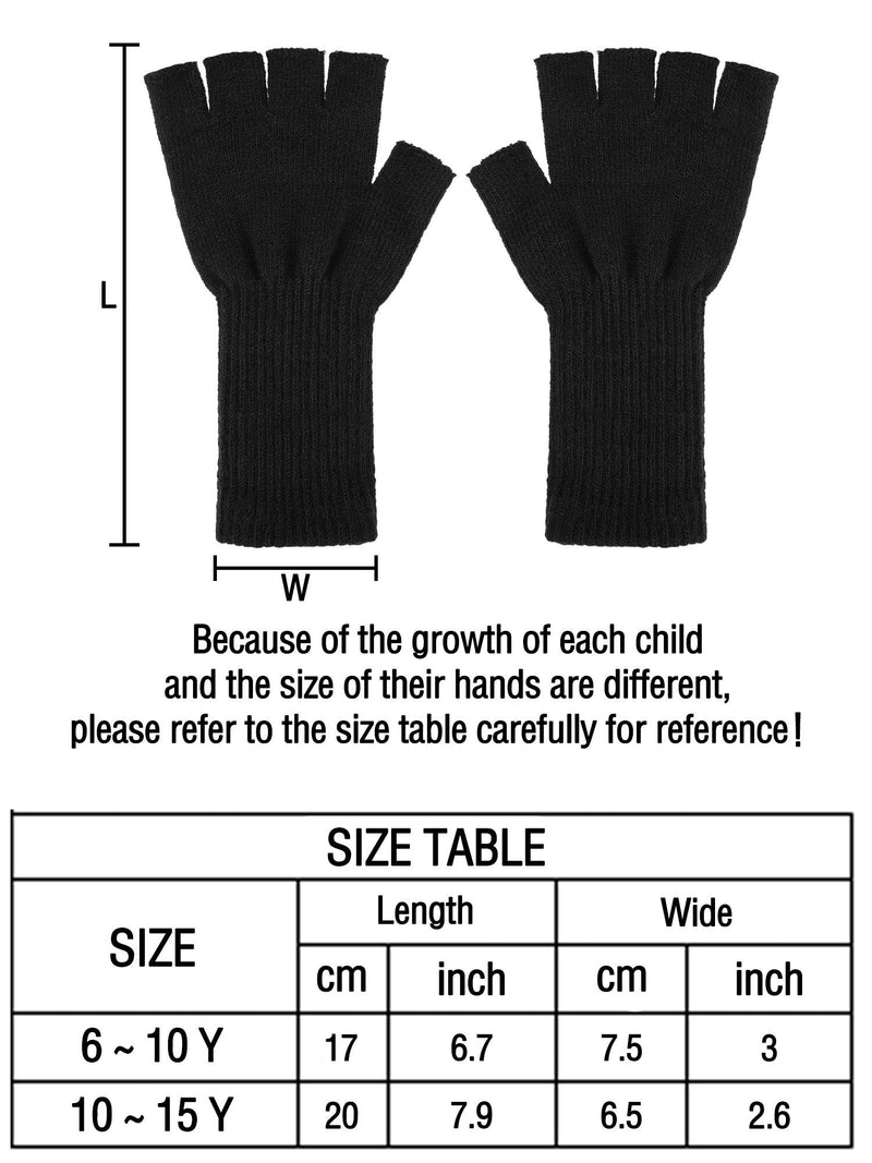 [Australia] - 4 Pairs Long Fingerless Gloves Knitted Arm Warmers Winter Long Half Finger Mittens for Kids Black+white+gray+navy Blue for 6-10 Years Old 