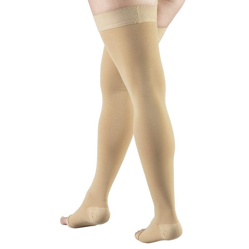 [Australia] - Truform 30-40 mmHg Compression Stockings for Men and Women, Thigh High Length, Dot-Top, Open Toe Large (1 Pair) Beige 