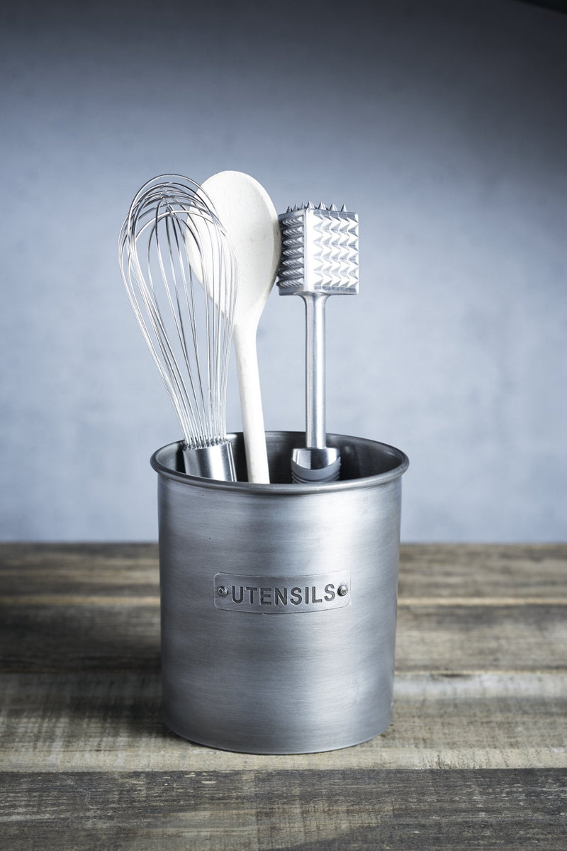 [Australia] - KitchenCraft INDUTENSIL Industrial Kitchen Vintage-Style Metal Utensil Holder, 13.5 x 14.5 cm (5.5” x 5.5”), Grey 
