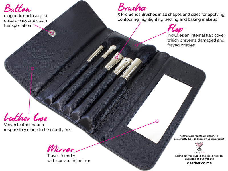 [Australia] - Aesthetica Pro Series 5-Piece Contouring and Highlighting Makeup Brush Set - Includes Large Powder, Foundation, Angled, Deluxe Fan & Precision Concealer Makeup Brushes - 100% Vegan & Cruelty Free 