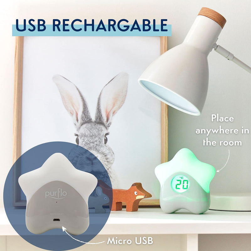 [Australia] - Purflo Starlight Colour Changing Baby Room Thermometer | USB Rechargeable Digital Temperature Monitor for Indoor & Nursery | One Of Your Baby Essentials 