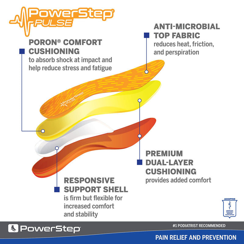 [Australia] - Powerstep Insoles, PULSE Performance, Running Shoe Pain Relief Insert, Athletic Arch Support Orthotic, Women and Men Men's 7-7.5 / Women's 9-9.5 Orange/Orange 