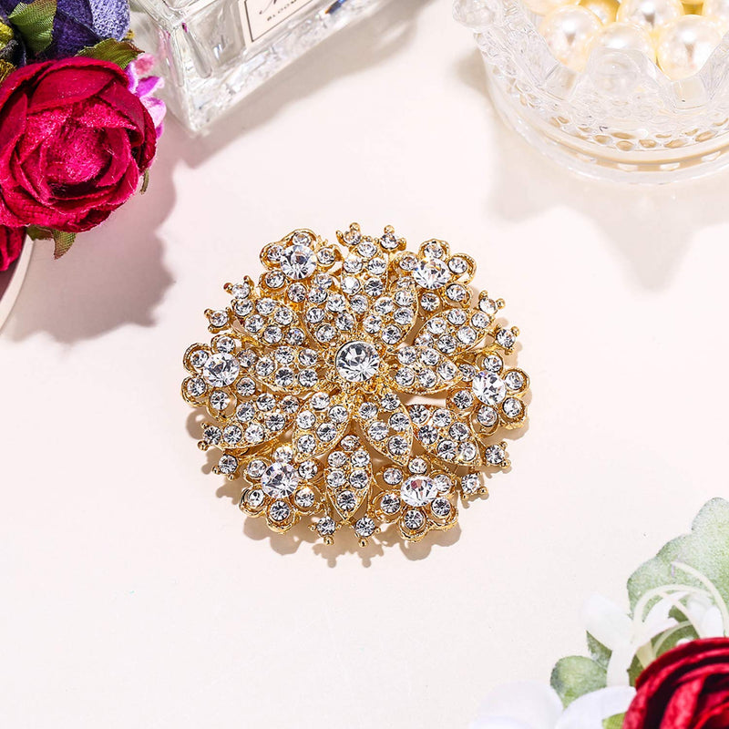 [Australia] - EVER FAITH Women's Clear Austrian Crystal Elegant Flower Wedding Corsage Brooch Pin for Bride Bridesmaid 1-Clear Gold-Tone 