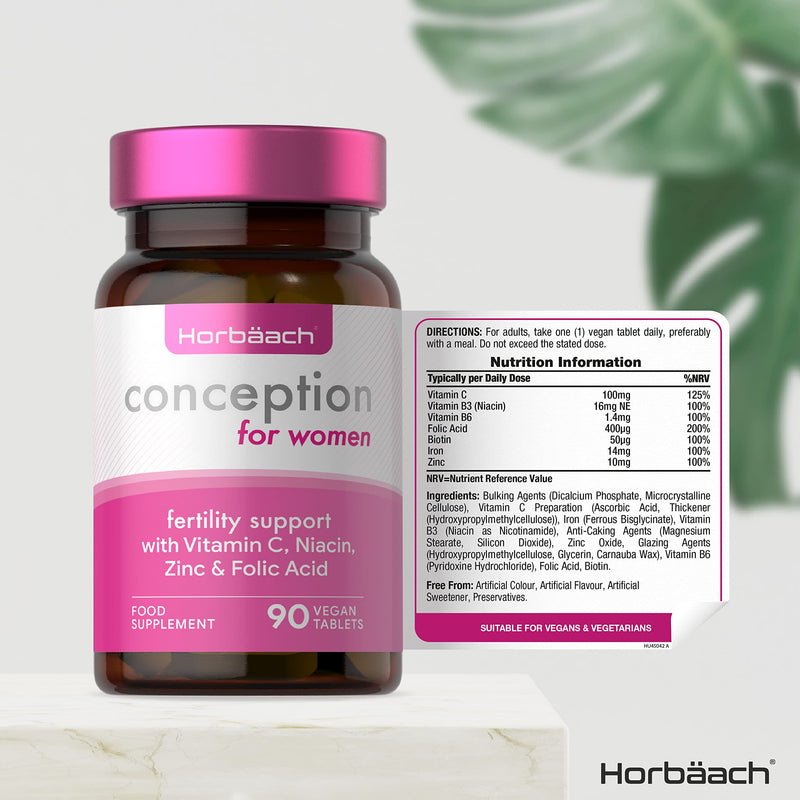 [Australia] - Conception Vitamins for Women | 90 Vegan Pills | Women Fertility Supplement with Folic Acid, Vitamin C, Iron & Zinc | Pregnancy Support | by Horbaach 