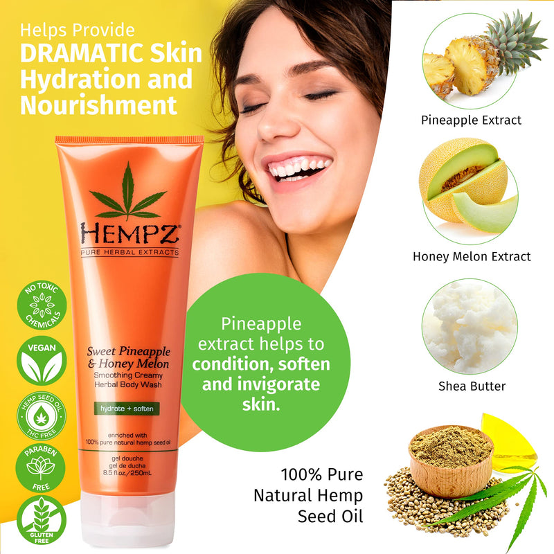 [Australia] - Hempz¬Æ Sweet Pineapple & Honey Melon Smoothing Creamy Herbal Body Wash, 250ml. 