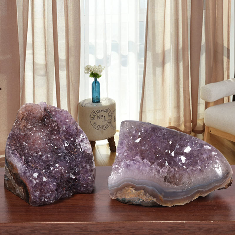 [Australia] - KYEYGWO Natural Amethyst Crystal Cluster Gemstone Specimen for Home Decoration Raw Druzy Geode Quartz Stone Figurine for Reiki Healing Meditation, 400-500g 60x40x35mm-125x100x80mm 