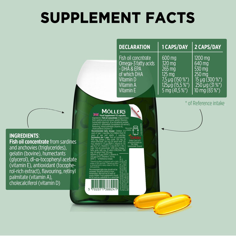[Australia] - Moller�s � | Omega-3 Capsules | Fish Oil | Nordic Omega-3 Dietary Supplement with EPA and DHA and Vitamins A, D and E | 166-year-old-brand | Daily Health | 112 Capsules 