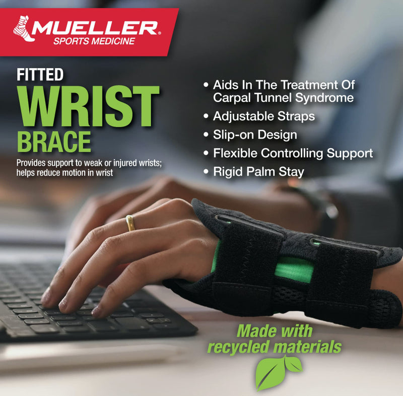 [Australia] - MUELLER Green Fitted Wrist Brace, Left Hand, Small/Medium (5-8), Black Small/Medium (Pack of 1) 