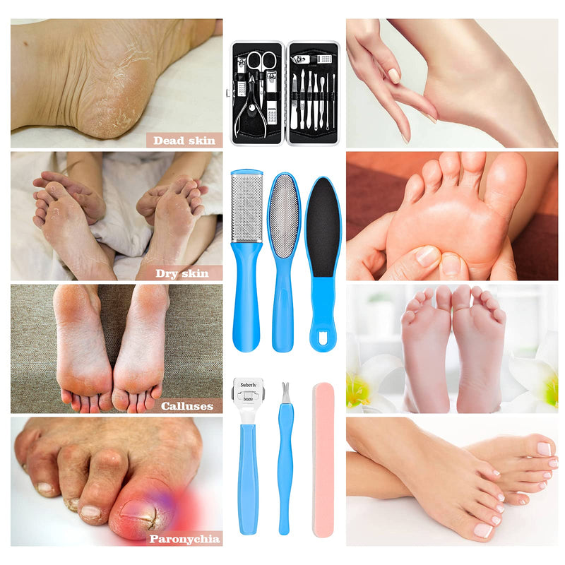 [Australia] - Pedicure Kits - Callus Remover for Feet, 23 in 1 Professional Manicure Set Pedicure Tools Stainless Steel Foot Care, Foot File Foot Rasp Dead Skin for Women Men Home Foot Spa Kit, Blue… blue23 