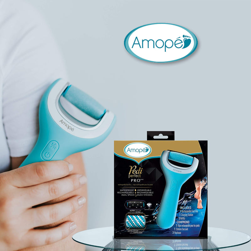 [Australia] - Amope Pedi Perfect Wet & Dry Foot File, Callous Remover for Feet, Hard and Dead Skin - Rechargeable & Waterproof (Packaging May Vary) Bundle 