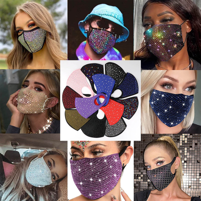 [Australia] - Sparkly Rhinestone Face Masck Glitter Crystal Face Covering Bling Masquerade Party Face Bandana for Women Black Rhinestone 