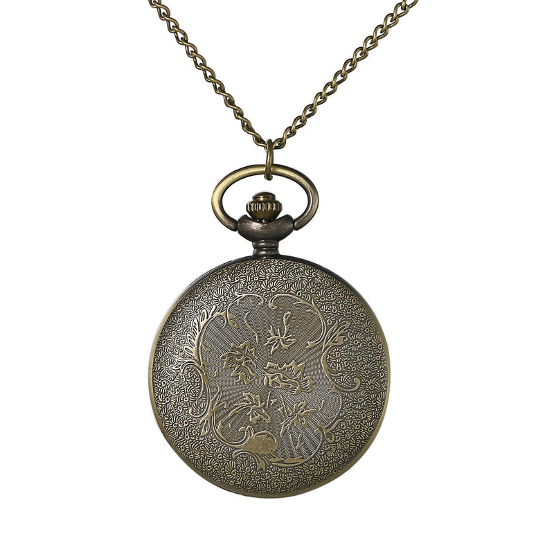 [Australia] - JewelryWe Retro Bronze Flower Openwork Cover Quartz Pocket Watch with 32.3 Inch Chain 