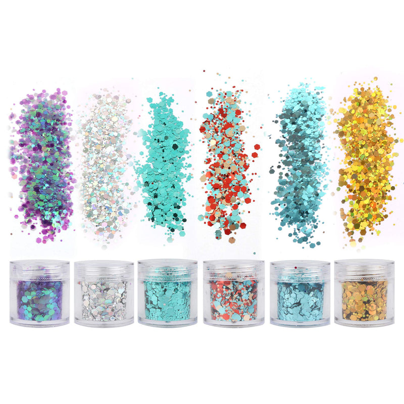 [Australia] - 18 Boxes Holographic Cosmetic Festival Chunky Glitters Sequins, Nail Sequins Iridescent Flakes, Cosmetic Paillette Ultra-Thin Tips, for Body Face Hair Make Up Nail Art Mixed Color Glitter 