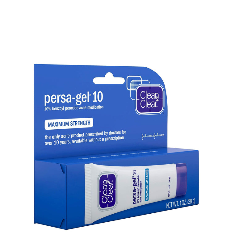 [Australia] - Clean & Clear PersaGel 10 Acne Medication Spot Treatment with Maximum Strength 10 Benzoyl Peroxide Topical Pimple Cream Acne Gel medication for Face Acne with Benzoyl Peroxide, 4 Count 1 Ounce (Pack of 4) 
