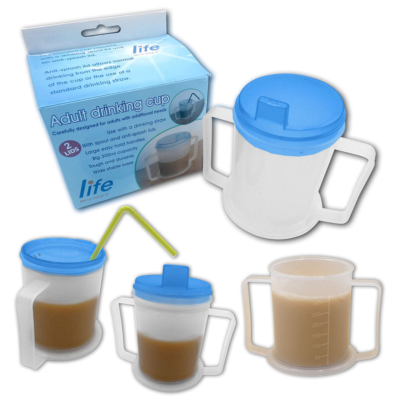 [Australia] - 3 Pack Life Healthcare Drinking Beaker Cup for Disabled Adults - Easy Grip Handles - Calibrated 300ml 