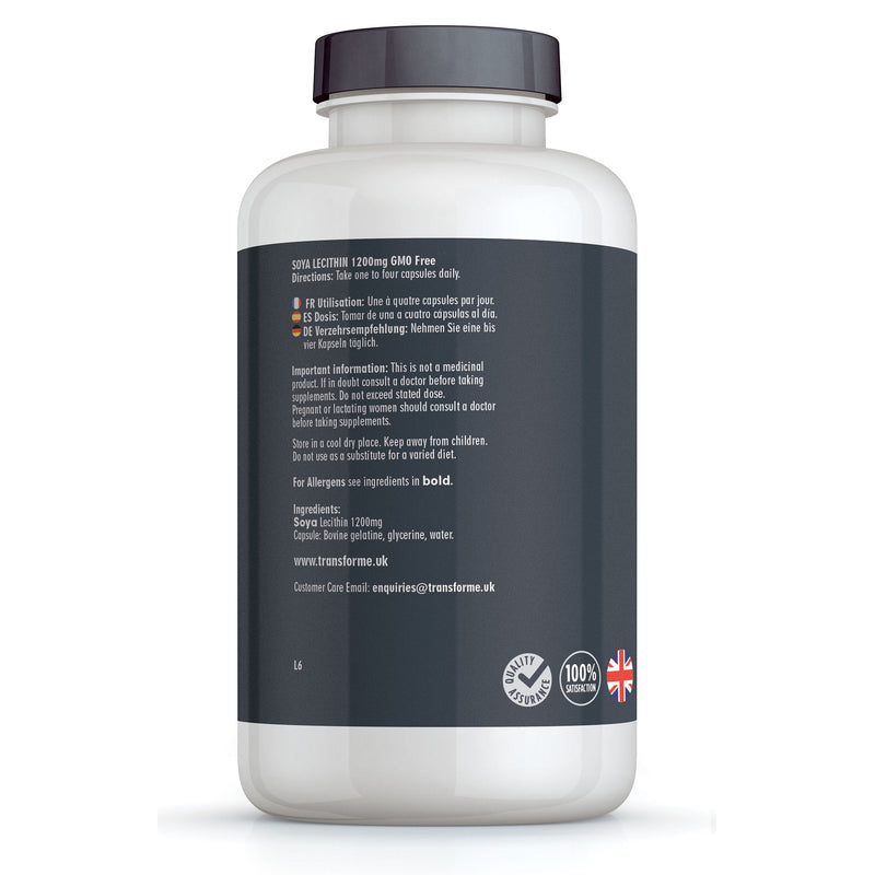 [Australia] - Lecithin Capsules 1200mg, 240 Softgels, Natural Source Phospholipids, Choline, High Strength, Gluten Free, by Transforme 