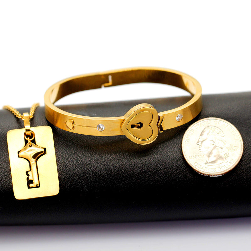[Australia] - Uloveido Rose Gold Plated Titanium Matching Puzzle Couple Heart Lock Bracelet and Key Pendant Necklace for Men and Women 