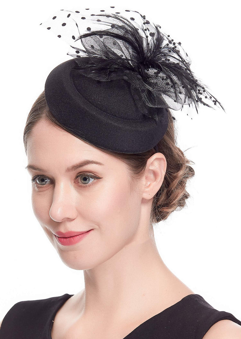 [Australia] - Cizoe 20s 30s 50s Vintage Headwear Costume Hats Fascinators Hats for Women Pillbox Hat Bowler Wedding Party Hat Tea Hat Black 